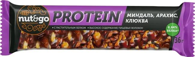 Батончики Nut&Go Protein Миндаль арахис и клюква 36 гр., флоу-пак