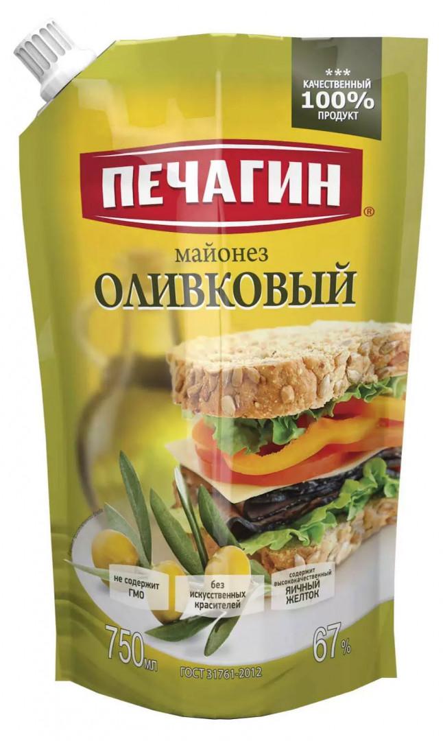 Майонез Печагин оливковый 67% 750 мл., дой-пак с дозатором