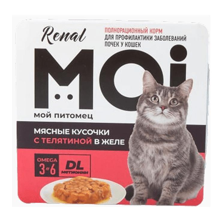 Корм для кошек влажный MOI профилактика заболевания почек мясные кусочки с телятиной в желе 100 гр., ламистер
