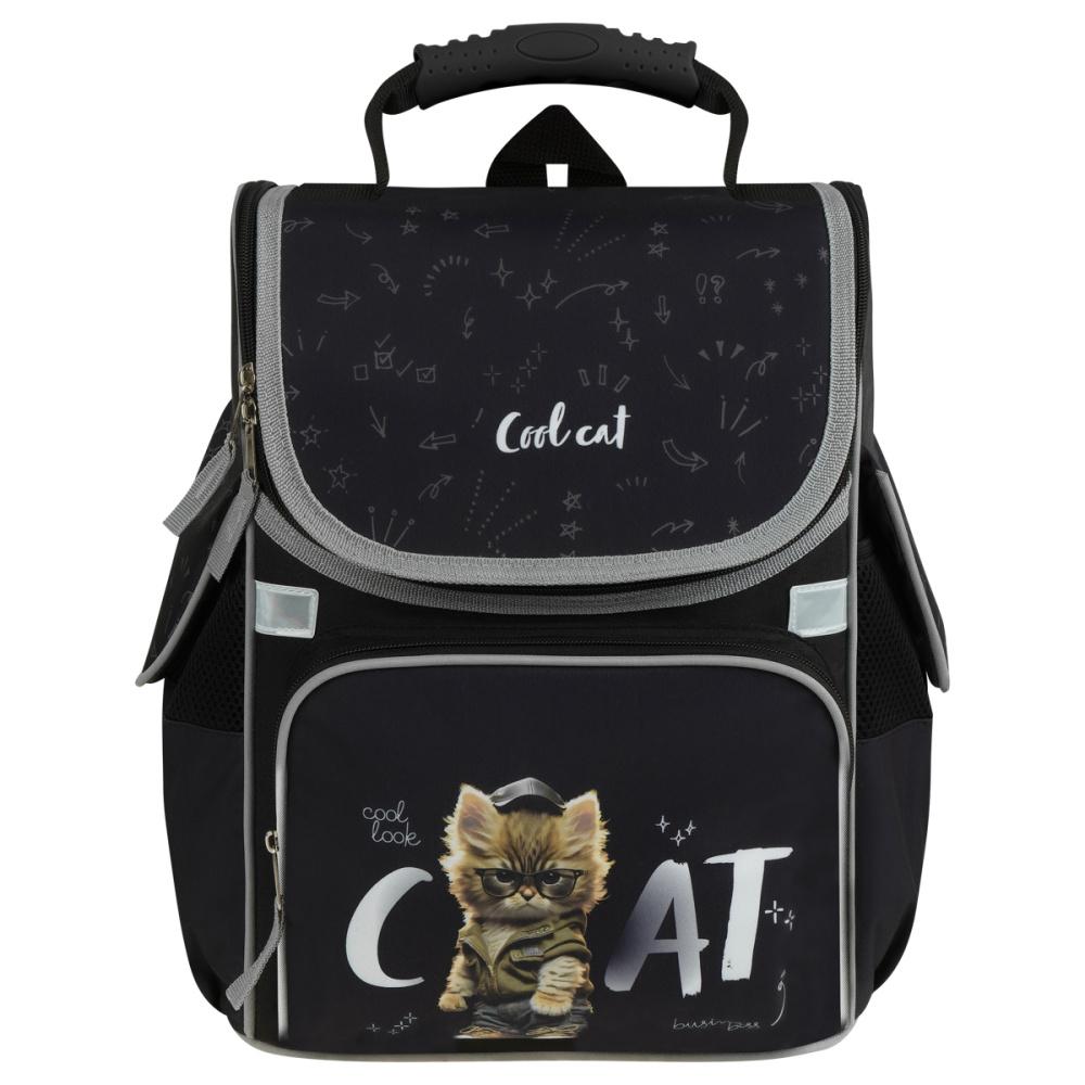 Ранец ArtSpace Junior Cat on black 37 х 28 х 21 см 1 отделение 3 кармана анатомическая спинка., пакет