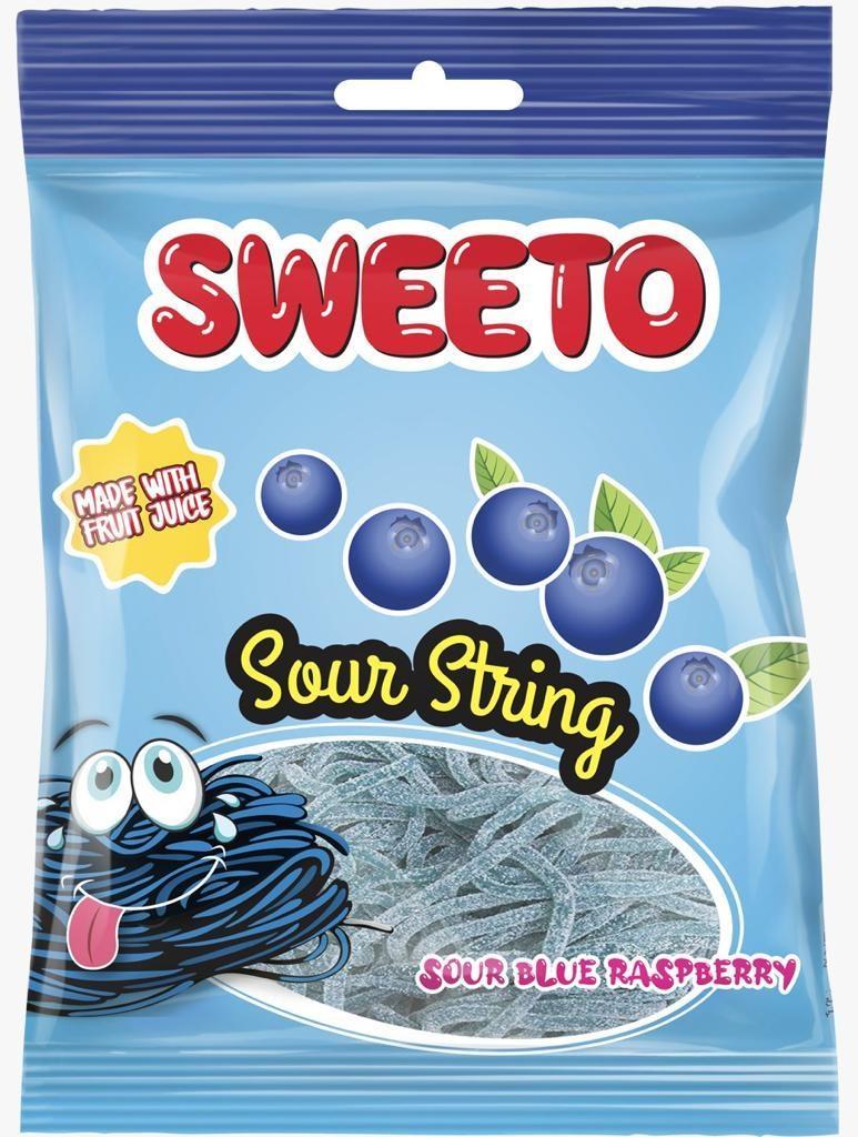 Мармелад Sweeto Sour String Blue Raspberry Кислое спагетти Ежевика 80 гр., флоу-пак