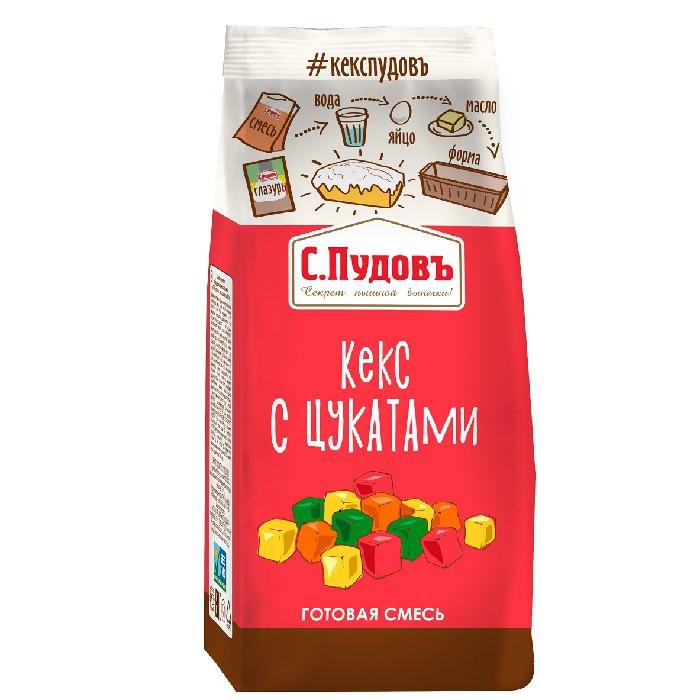 Смесь С.Пудовъ Кекс с цукатами, 300 гр., пластиковый пакет