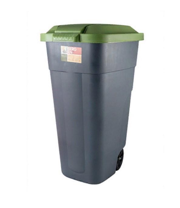 Бак мусорный Plastic Republic прямоугольный 515х545х840 мм 110 литров с зеленой крышкой на колесах черный