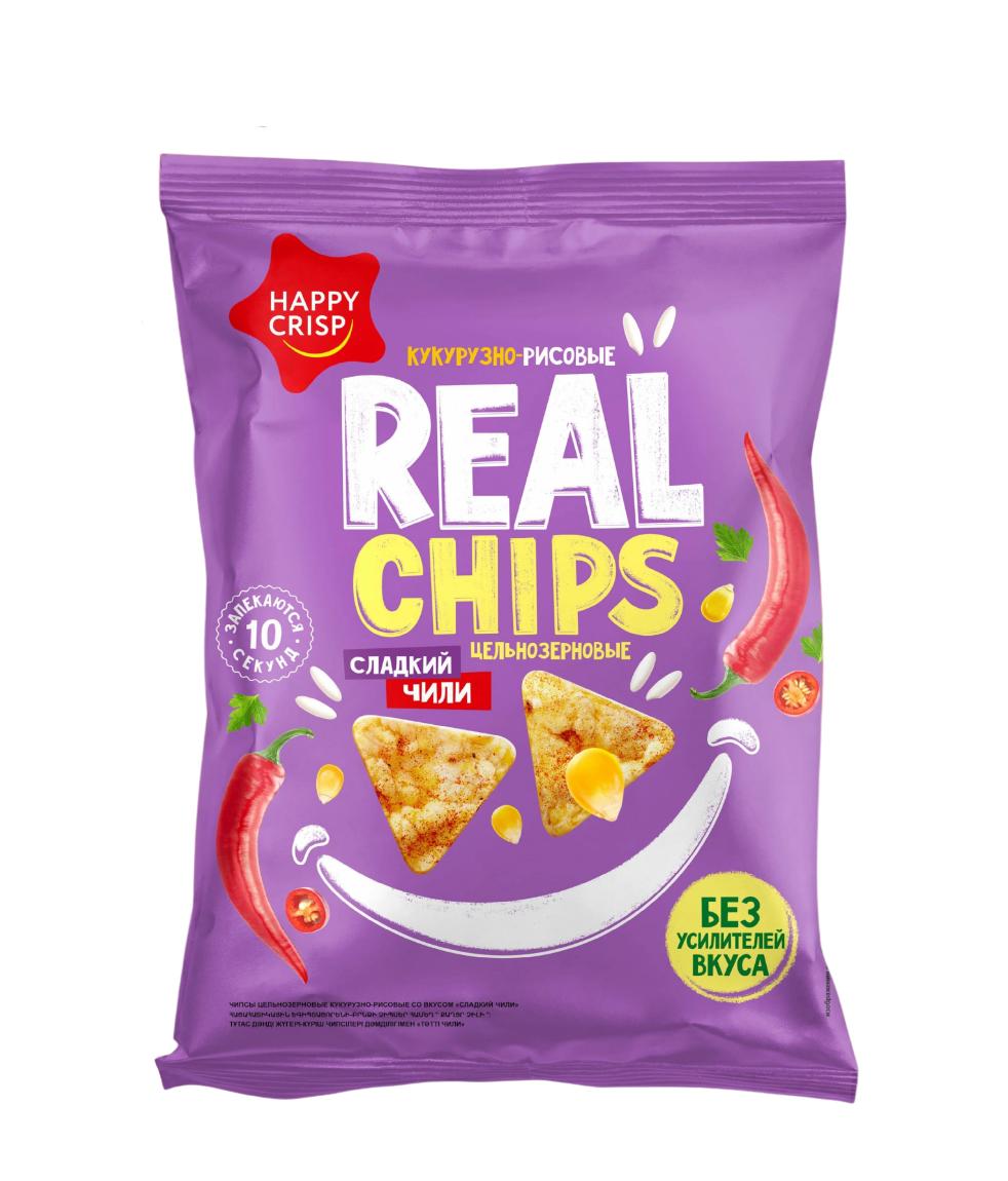 Чипсы кукурузно-рисовые Happy crisp Real Chips Сладкий чили 50 гр., флоу-пак