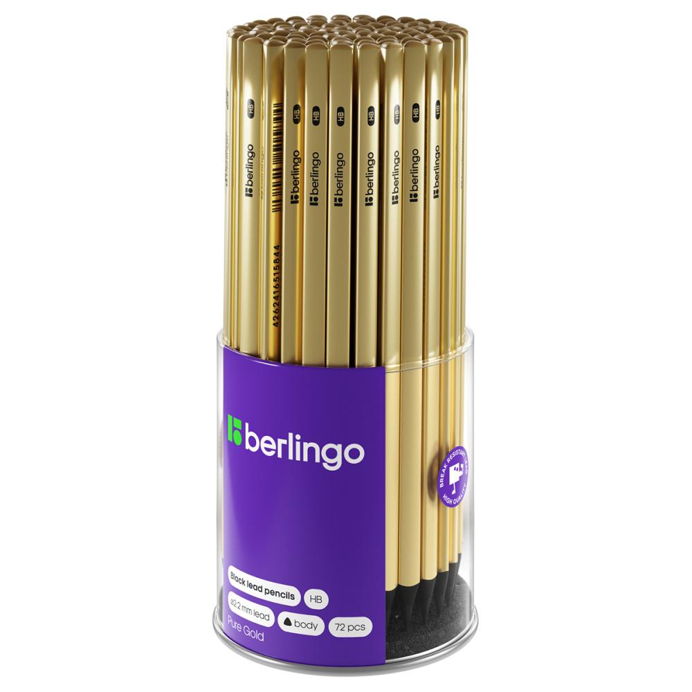 Карандаш Berlingo Pure Gold HB чернографитный черное дерево трехгранный заточенный., пакет