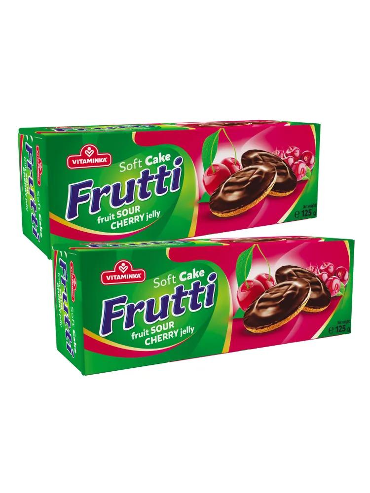 Печенье Frutti бисквитное с вишневым желе, покрытое шоколадом 125 гр., картон