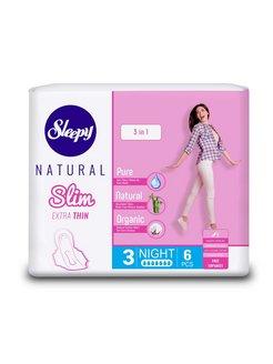 Прокладки Sleepy Natural  Slim ультра тонкие по 6 шт.Ночные, флоу-пак