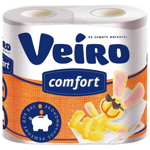 Туалетная бумага Veiro Comfort белая двухслойная 4 штуки, флоу-пак