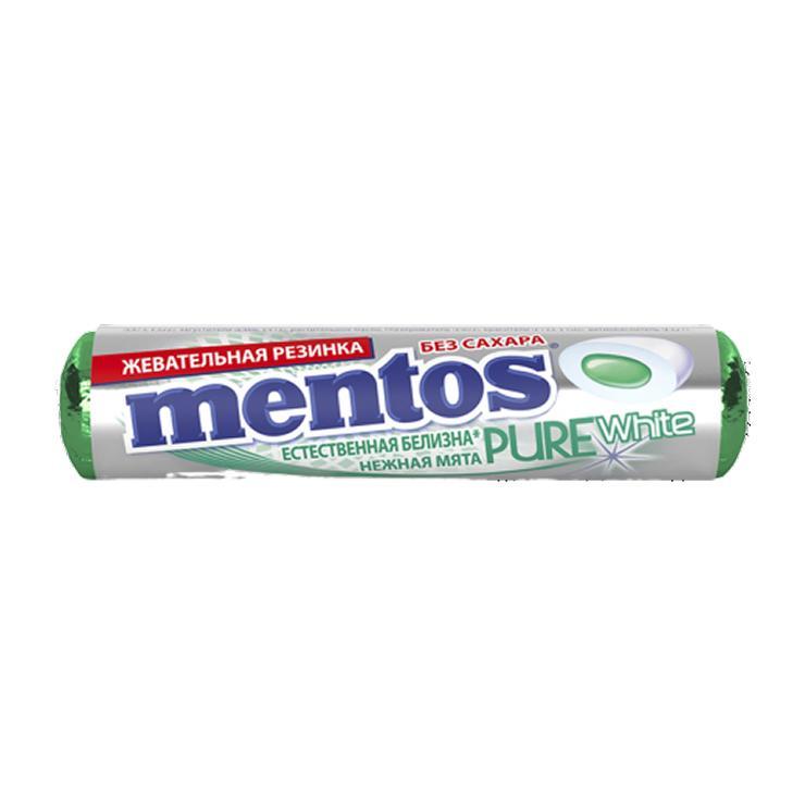 Жевательная резинка Mentos pure white нежная мята 15,5 гр., обертка