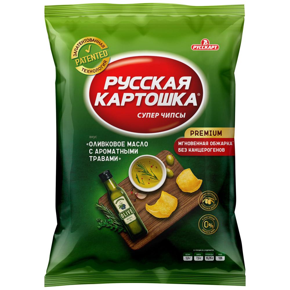 Чипсы Русская картошка картофельные Оливковое масло с ароматными травами 140 гр., флоу-пак