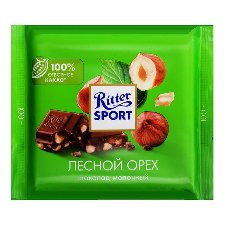 Шоколад Ritter Sport молочный лесной орех 100 гр., флоу-пак