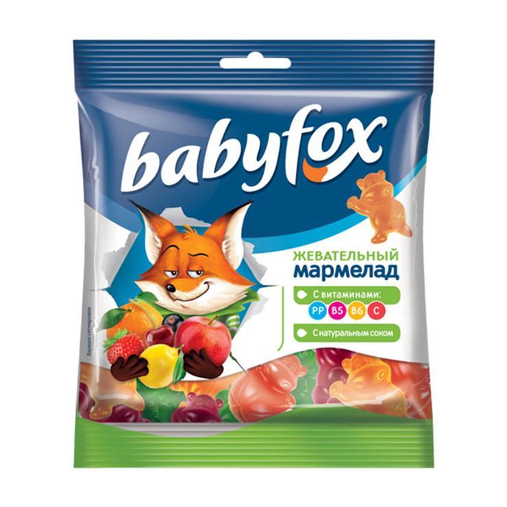 Мармелад жевательный Babyfox с натуральным соком бегемоты 30 гр., флоу-пак