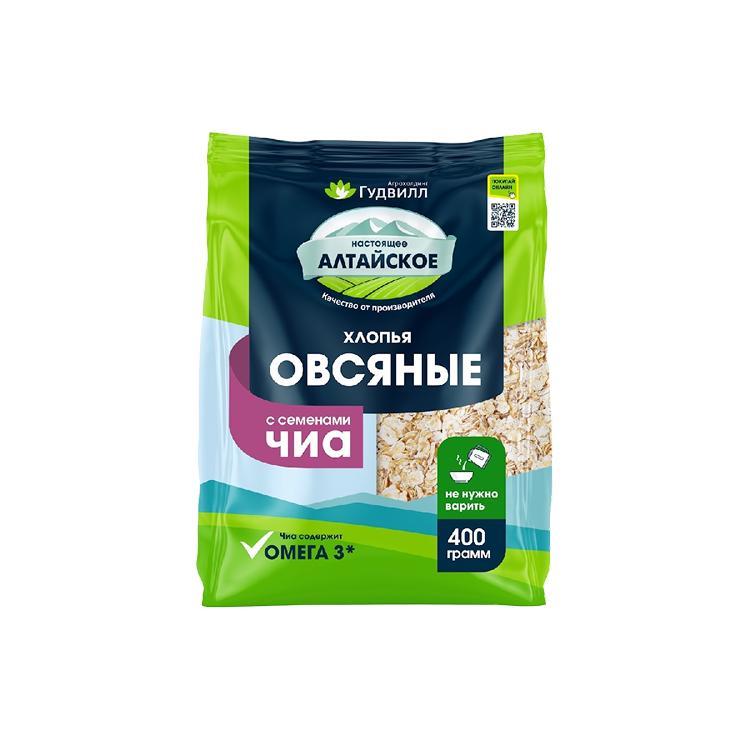 Хлопья овсяные Алтайское с семенами чиа 400 гр., флоу-пак