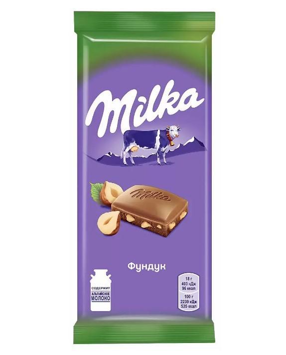 Шоколад Milka с дробленым фундуком 85 гр., флоу-пак