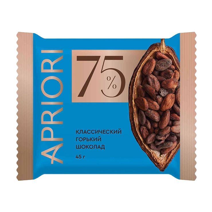 Шоколад Apriori горький 75% какао 45 гр., флоу-пак