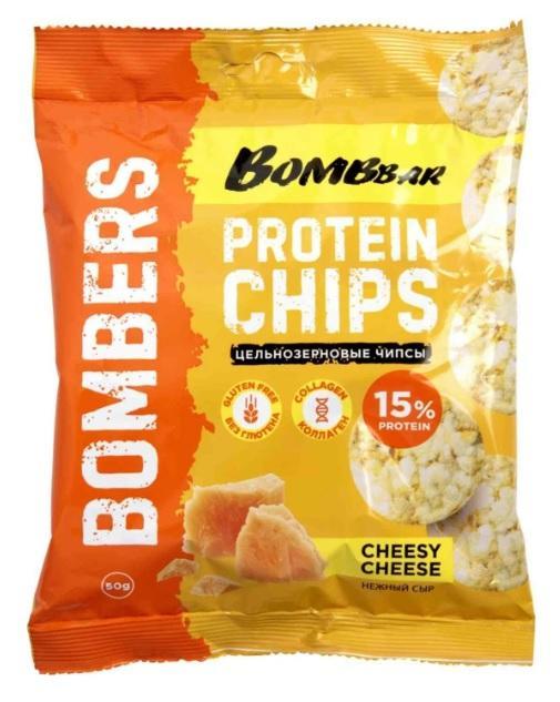 Чипсы Bombers Protein цельнозерновые нежный сыр 50 гр., флоу-пак