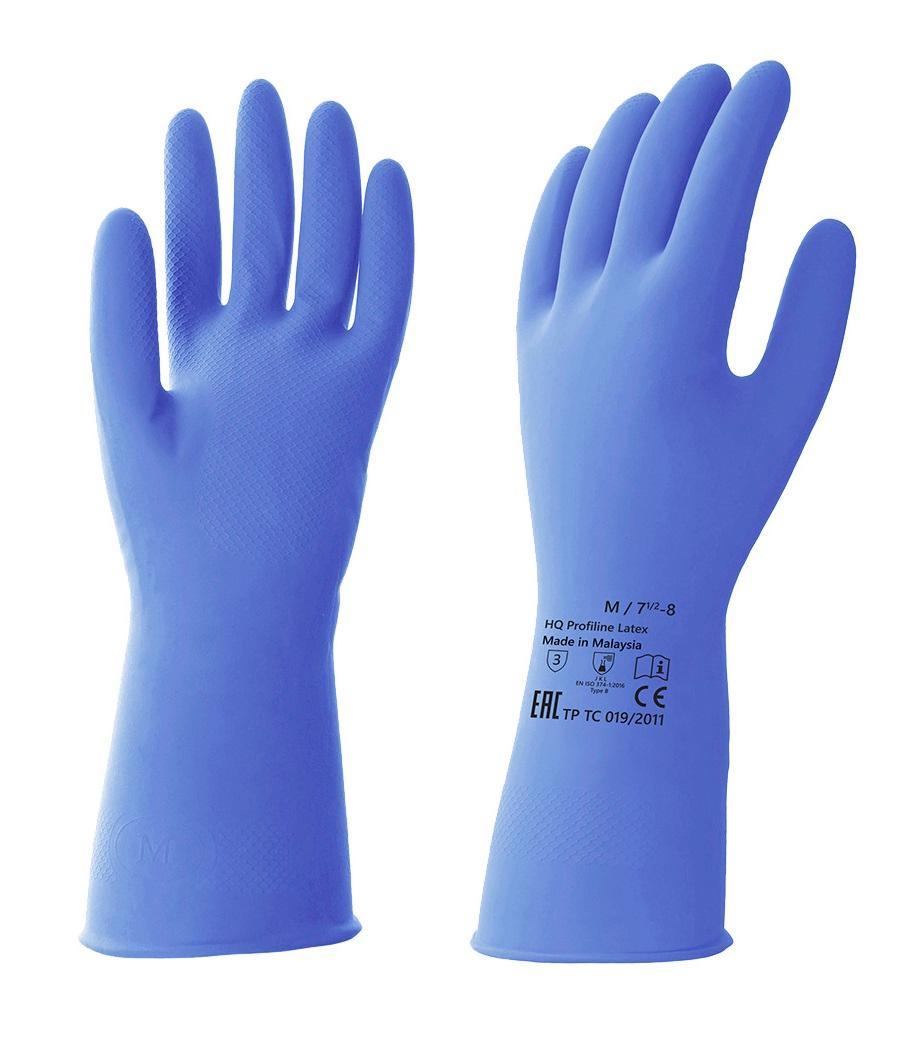 Перчатки HQ Profiline многоразовые латексные синие размер M
