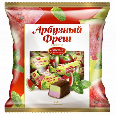 Конфеты Азовская Кф Арбузный Фреш, помадные глазированные, 250 гр., пакет