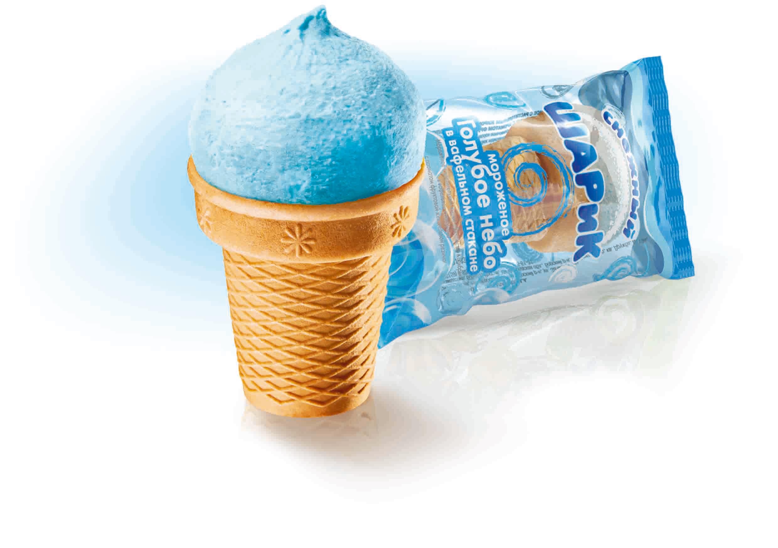 Мороженое Колибри Снежный шарик голубое небо стаканчик вафельный 90 гр., флоу-пак