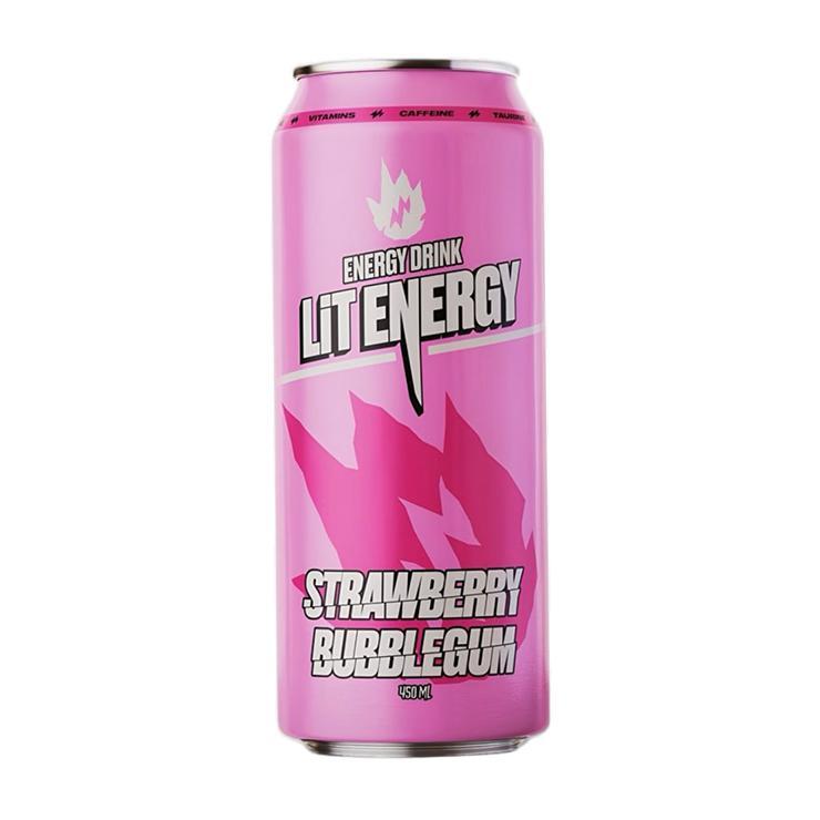 Напиток энергетический LiT Energy клубника баблгам 450 мл., ж/б