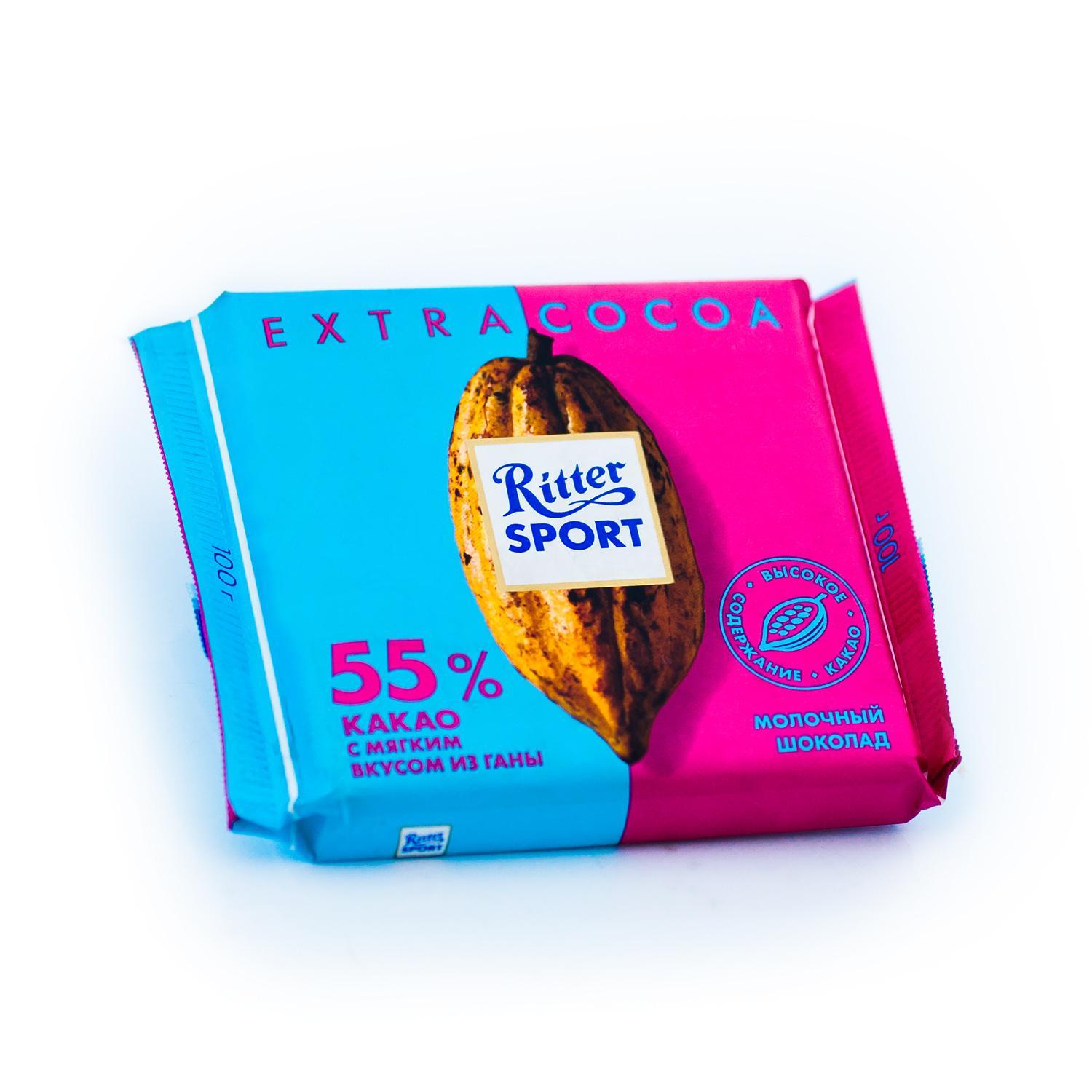 Шоколад Ritter Sport темный 55% какао с утонченным вкусом из Ганы 100 гр., флоу-пак