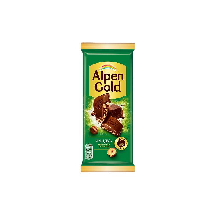 Шоколад Alpen Gold молочный с фундуком 80 гр., флоу-пак