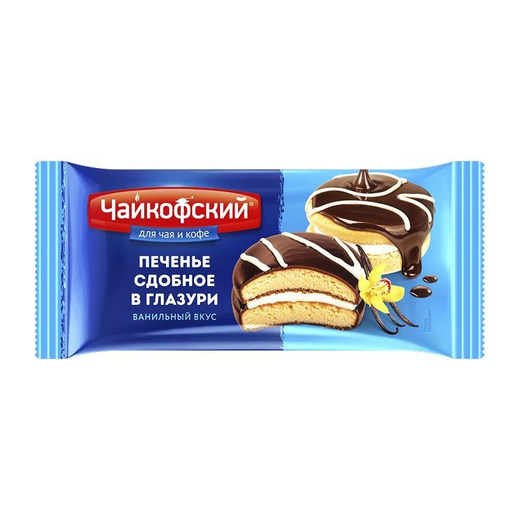 Печенье Чайкофский сдобное в глазури ванильный вкус 40 гр., флоу-пак