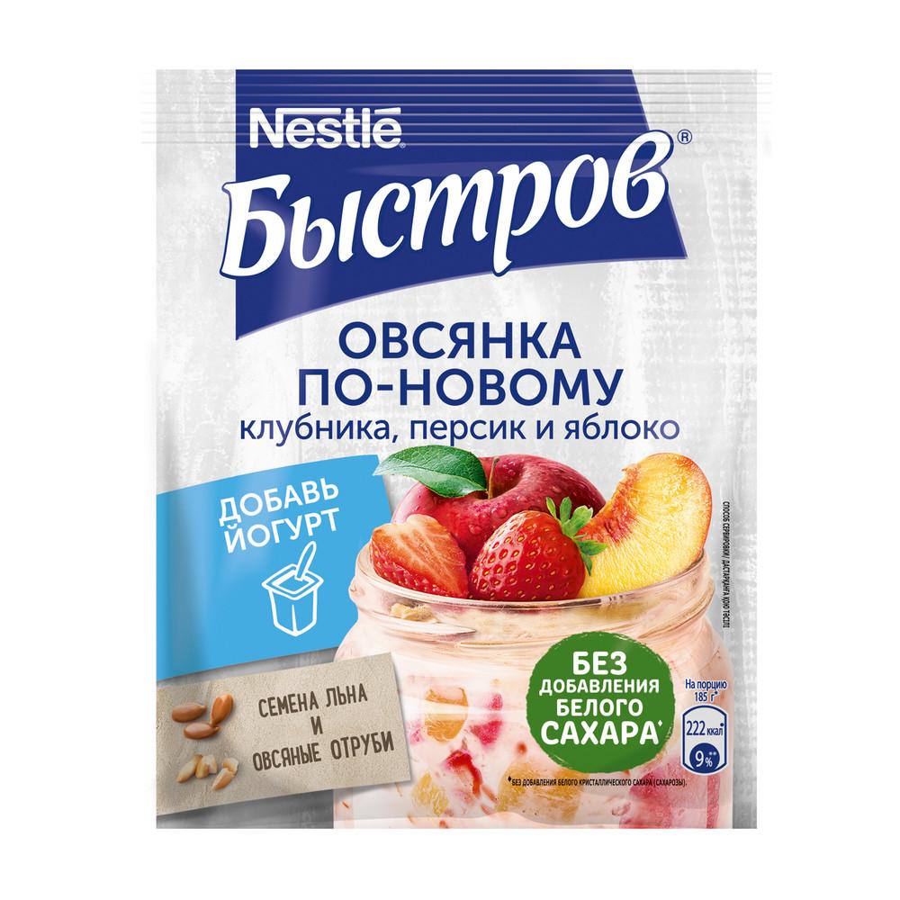 Каша овсяная Быстров по новому Микс клубника персик яблоко 35 гр., флоу-пак