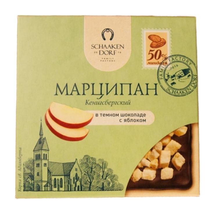 Марципановая плитка ШААКЕН ДОРФ в темном шоколаде с яблоком 50 гр., картон
