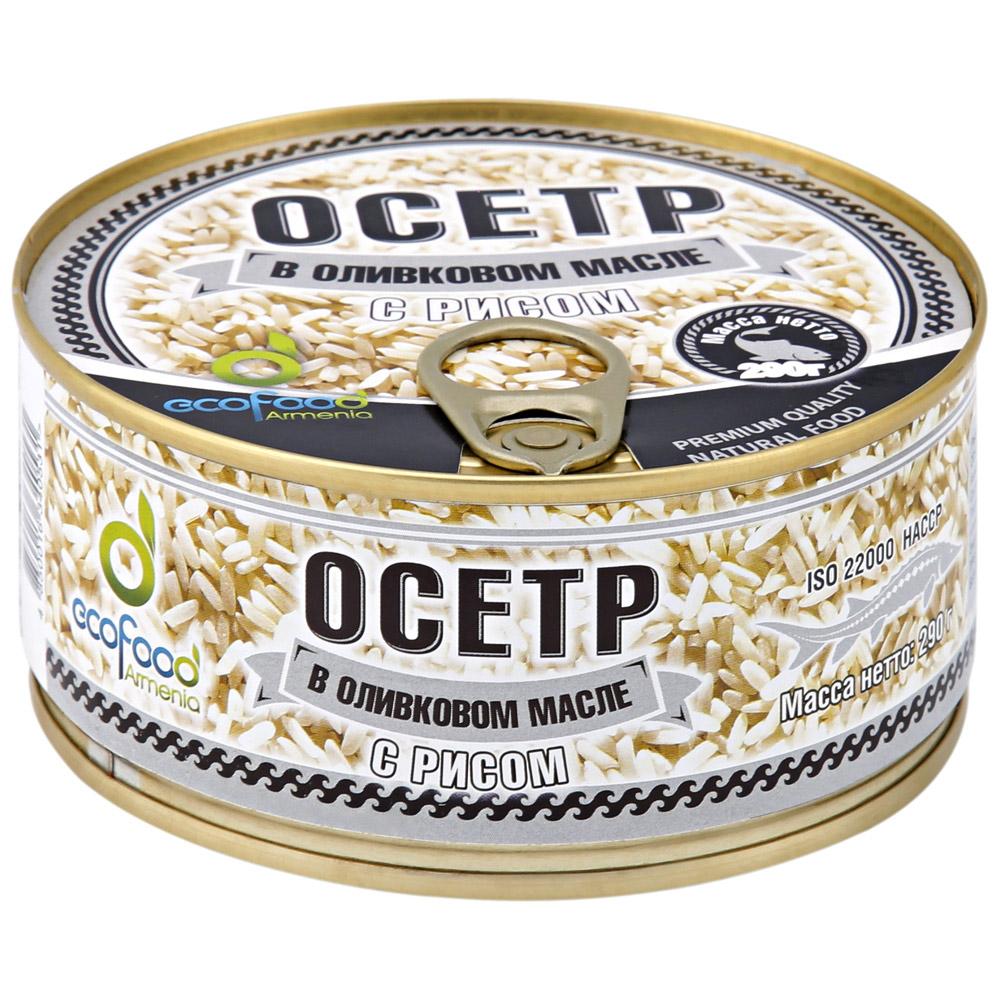 Осетр Ecofood, с рисом в оливковом масле, 290 гр., ж/б