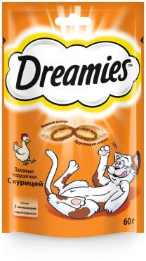 Лакомства для кошек Dreamies Подушечки с курицей, 200 гр., дой-пак