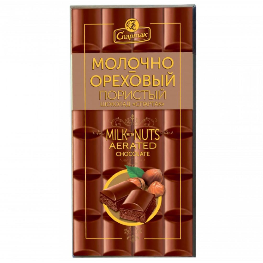 Шоколад Спартак пористый молочно-ореховый 70 гр., картон