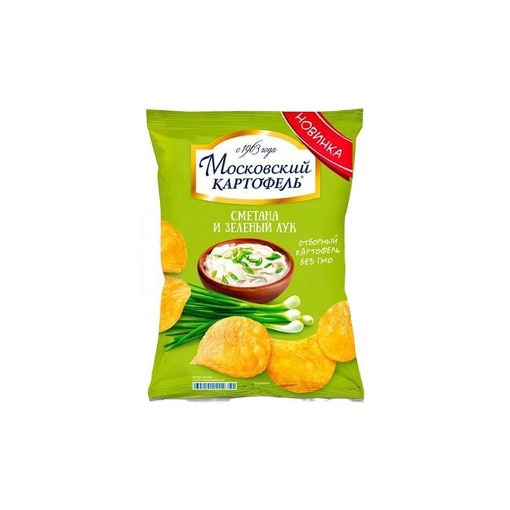 Чипсы Московский картофель лук и сметана 120 гр., флоу-пак