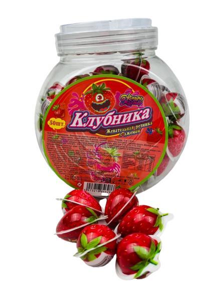 Резинка жевательная с джемом Канди Мастер Клубника 13 гр., ПЭТ