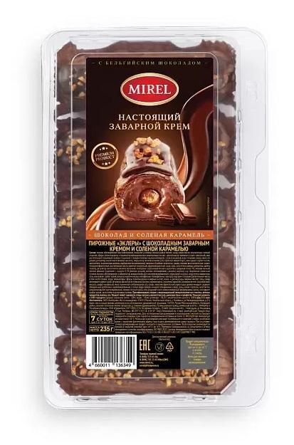 Пирожные Mirel Эклеры с шоколадным заварным кремом и соленой карамелью замороженные 235 гр., ПЭТ