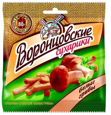 Сухарики Воронцовские белые грибы, 80 гр., флоу-пак