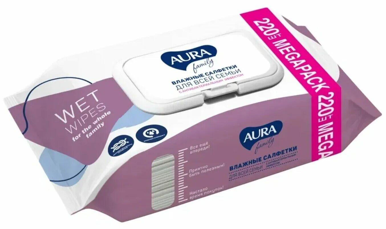 Салфетки влажные Aura для всей семьи big-pack 220 шт., флоу-пак
