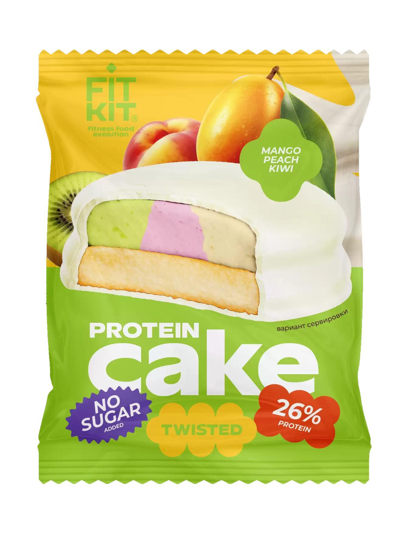 Печенье FIT KIT Protein Twister Cake манго персик киви протеиновое 50 гр., флоу-пак