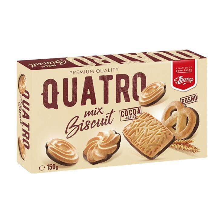 Печенье Leona Quatro ассорти шоколад 150 гр., картон