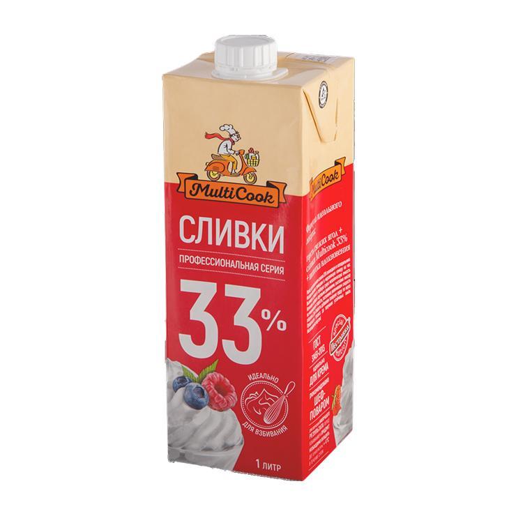 Сливки питьевые MultiCook ультрапастеризованные 33% 1 л., тетра-пак