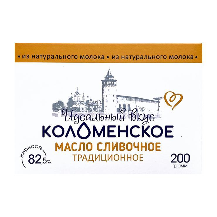 Масло сладкосливочное несоленое Коломенское Традиционное 82,5% 200 гр., картон