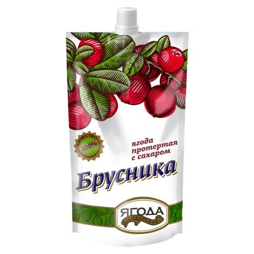 Брусника Сибирская ягода протертая с сахаром 280 гр., дой-пак