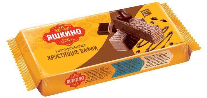 Вафли Яшкино глазированные хрустящие 200 гр., флоу-пак