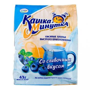 Хлопья овсяные с черникой со сливками Кунцево Кашка Минутка 43 гр., пластиковый пакет