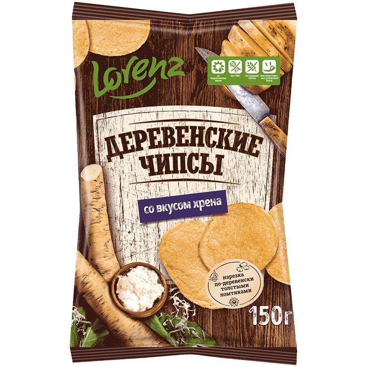 Чипсы картофельные Lorenz деревенские со вкусом хрена 150 гр., флоу-пак