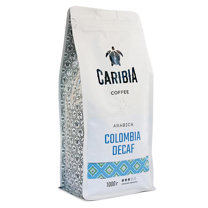 Кофе CARIBIA жареный в зернах Arabica Colombia Decaf, 1 кг., флоу-пак