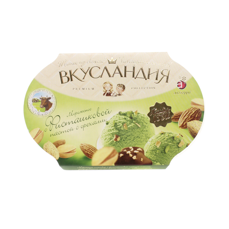 Мороженое Айсберри Вкусландия Фисташковое с миндалем 12%, 450 гр., пластиковый контейнер