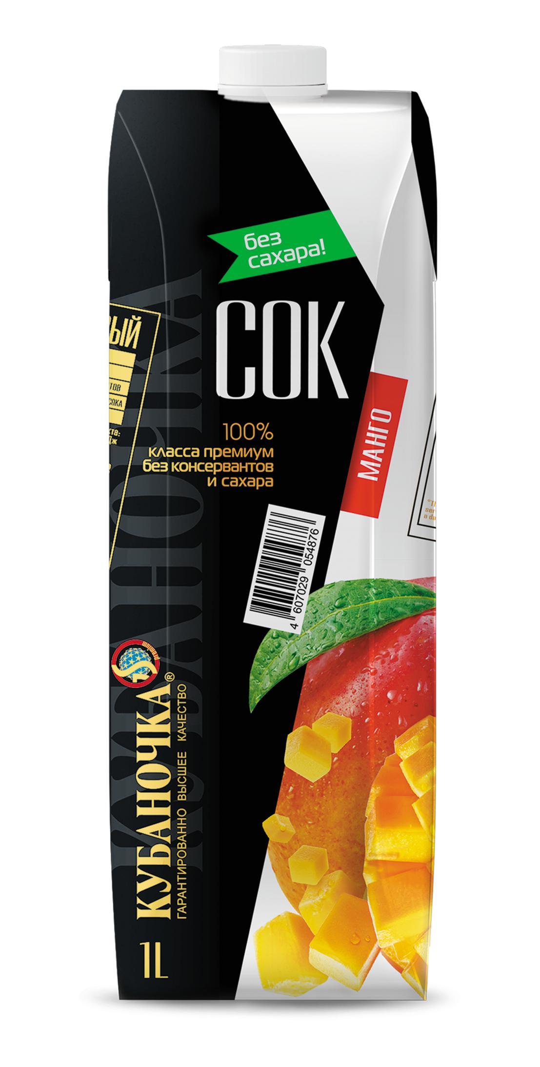 Сок Кубаночка манго восстановленный с мякотью 1 л., тетра-пак