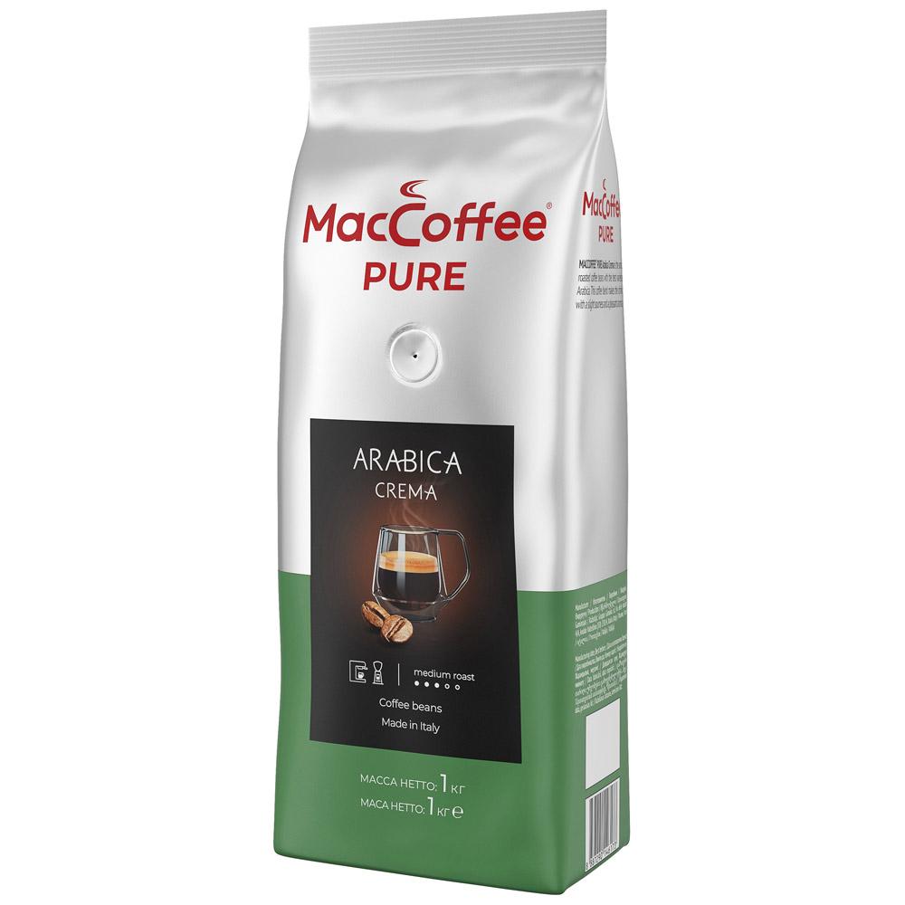 Кофе MacCoffee, PURE Arabica Crema жареный натуральный в зернах, 1 кг., дой-пак