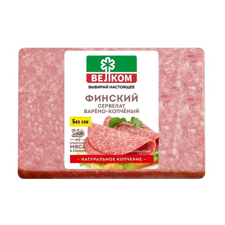 Колбаса Велком Сервелат финский варено-копченый срез 350 гр., вакуум